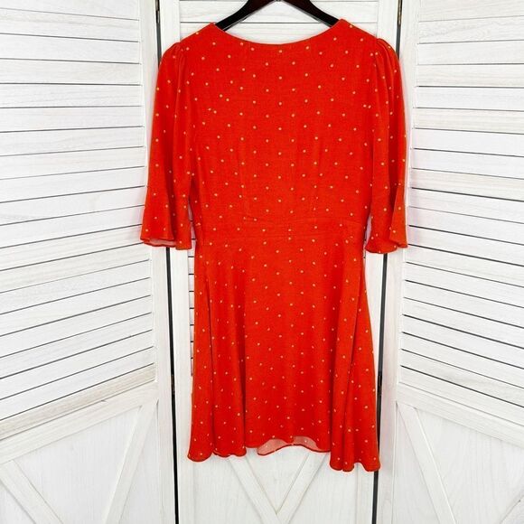 Free People All Yours Polkadot Flounce Sleeve Mini Dress Orange V Neck 4 - Picture 10 of 15